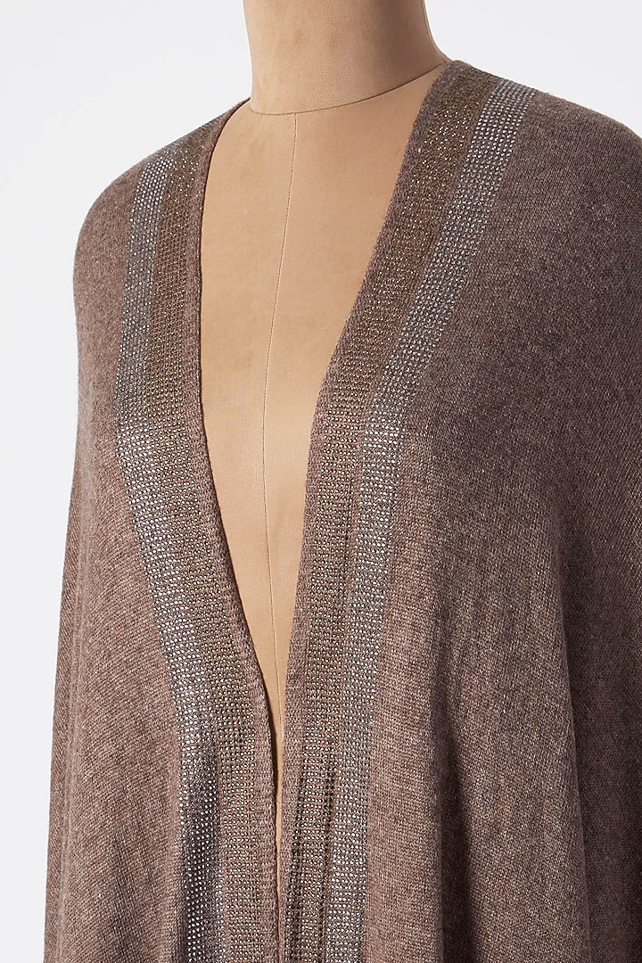Rust Brown Knitted & Swarovski Embroidered Shawl by Wrapture by Suzanne at Pernia's Pop Up Shop