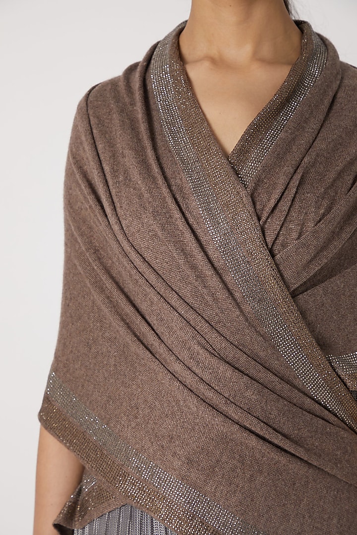 Rust Brown Knitted & Swarovski Embroidered Shawl by Wrapture by Suzanne at Pernia's Pop Up Shop