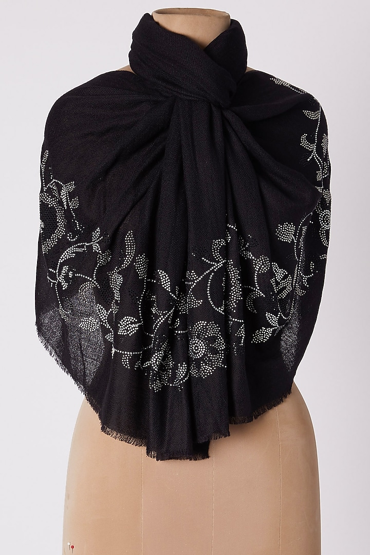 Black Knitted & Swarovski Embroidered Shawl by Wrapture by Suzanne at Pernia's Pop Up Shop