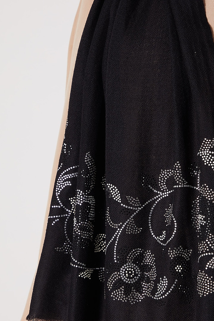 Black Knitted & Swarovski Embroidered Shawl by Wrapture by Suzanne at Pernia's Pop Up Shop