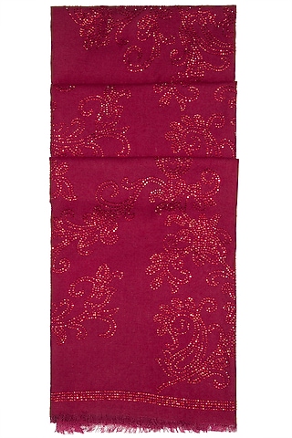Crimson Red Knitted & Swarovski Embroidered Shawl by Wrapture by Suzanne
