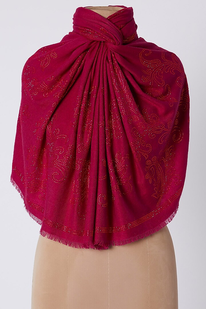 Crimson Red Knitted & Swarovski Embroidered Shawl by Wrapture by Suzanne at Pernia's Pop Up Shop