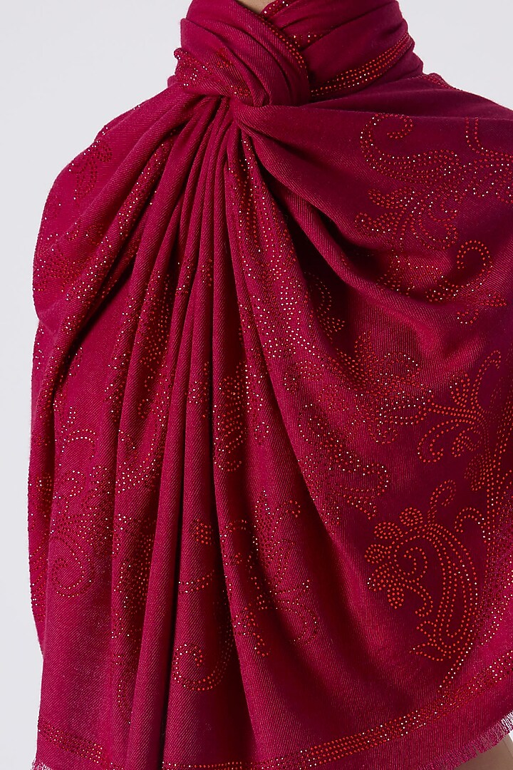 Crimson Red Knitted & Swarovski Embroidered Shawl by Wrapture by Suzanne at Pernia's Pop Up Shop