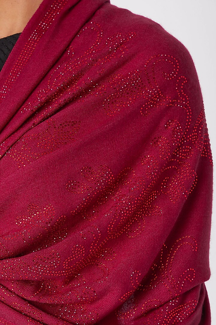 Crimson Red Knitted & Swarovski Embroidered Shawl by Wrapture by Suzanne at Pernia's Pop Up Shop