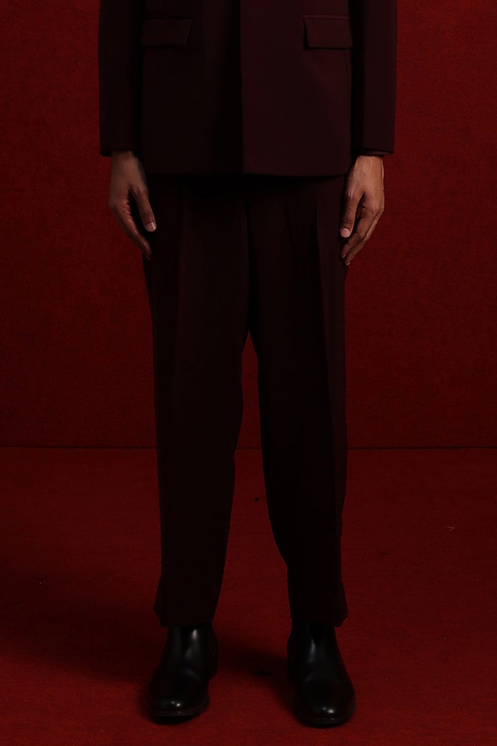 Burgundy Viscose Polyester Tuxedo Set by TISASTUDIO at Pernia's Pop Up Shop