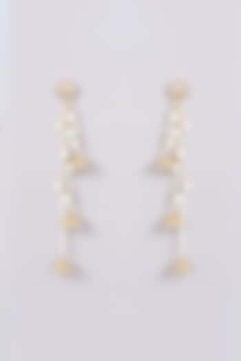 Gold Finish Kundan Polki & Pearl Dangler Earrings by XAGO