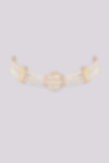 Gold Finish Kundan Polki & Pearl Choker Necklace by XAGO