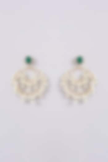 Gold Finish Green Onyx & Pearl Dangler Earrings by XAGO