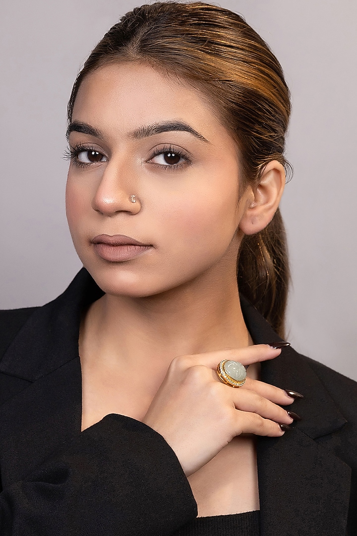 Gold Finish Sea Green Beaded Ring by XAGO at Pernia's Pop Up Shop
