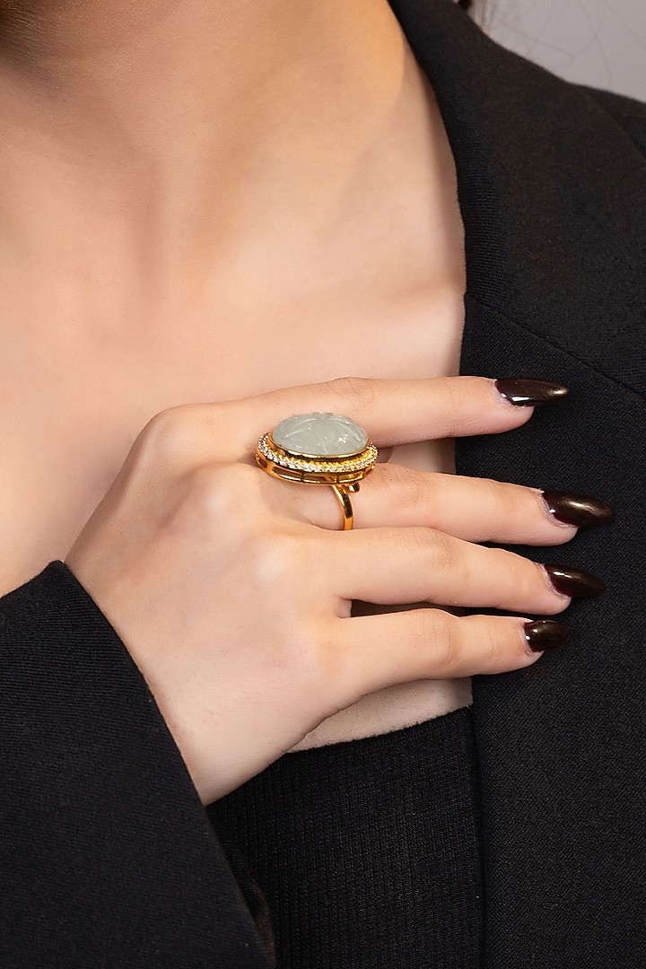 Gold Finish Sea Green Beaded Ring by XAGO at Pernia's Pop Up Shop
