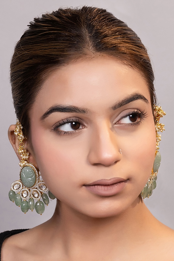 Gold Finish Pearl & Beaded Dangler Earrings by XAGO at Pernia's Pop Up Shop