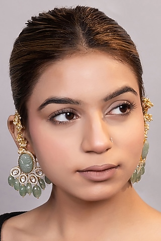 Gold Finish Pearl & Beaded Dangler Earrings by XAGO