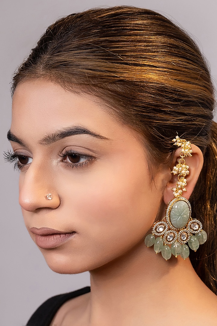 Gold Finish Pearl & Beaded Dangler Earrings by XAGO at Pernia's Pop Up Shop