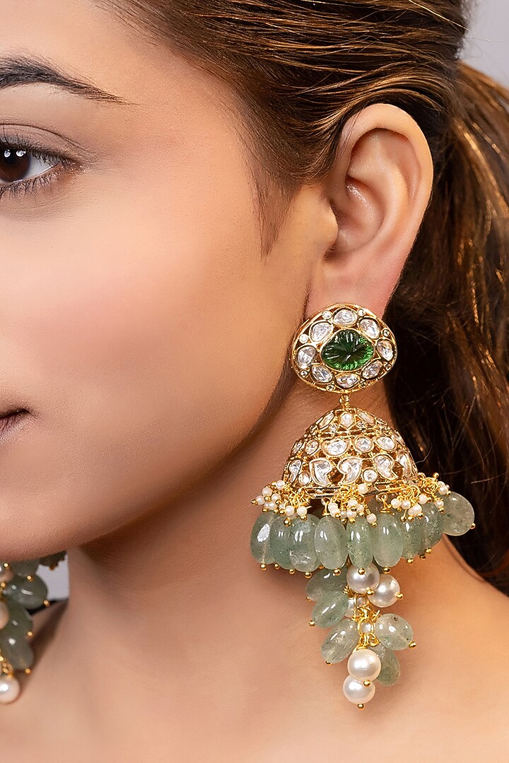 Gold Finish Pearl & Beaded Jhumka Earrings by XAGO at Pernia's Pop Up Shop