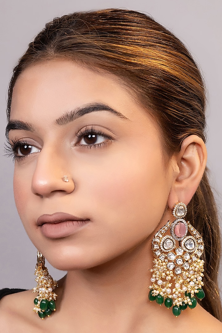 Gold Finish Pearl & Beaded Dangler Earrings by XAGO at Pernia's Pop Up Shop