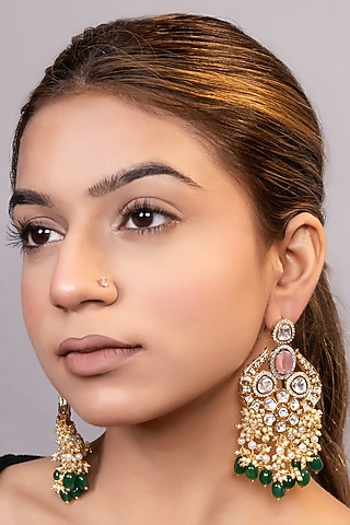 Gold Finish Pearl & Beaded Dangler Earrings by XAGO