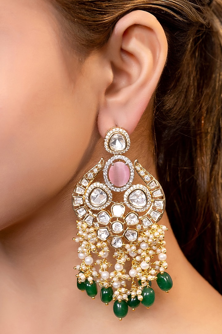 Gold Finish Pearl & Beaded Dangler Earrings by XAGO at Pernia's Pop Up Shop