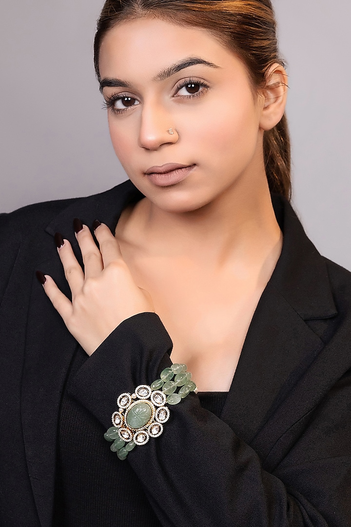Gold Finish Moissanite & Beaded Bracelet by XAGO at Pernia's Pop Up Shop