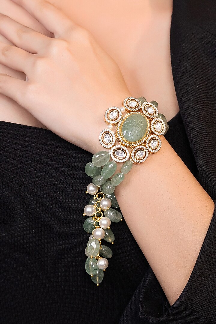 Gold Finish Moissanite & Beaded Bracelet by XAGO at Pernia's Pop Up Shop