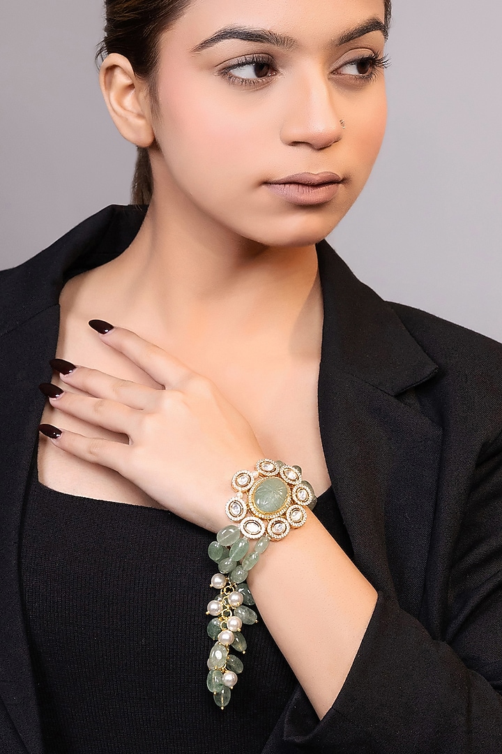 Gold Finish Moissanite & Beaded Bracelet by XAGO at Pernia's Pop Up Shop
