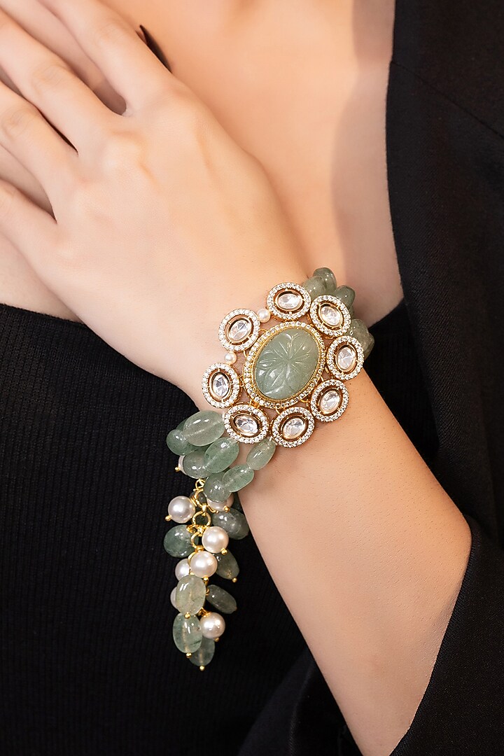 Gold Finish Moissanite & Beaded Bracelet by XAGO at Pernia's Pop Up Shop