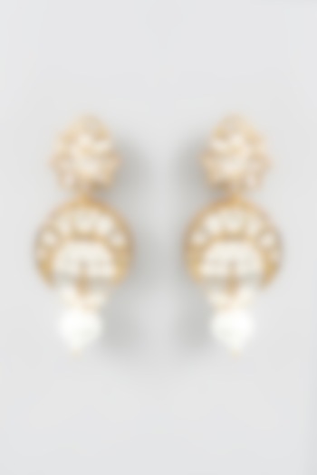 Gold Finish Kundan Polki & Pearl Dangler Earrings by XAGO at Pernia's Pop Up Shop