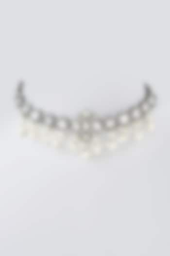 Black Rhodium Finish Kundan Polki & Pearl Choker Necklace by XAGO at Pernia's Pop Up Shop