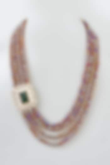 Gold Finish Kundan Polki & Pearl Layered Necklace by XAGO at Pernia's Pop Up Shop