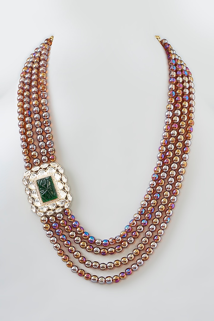 Gold Finish Kundan Polki & Pearl Layered Necklace by XAGO at Pernia's Pop Up Shop