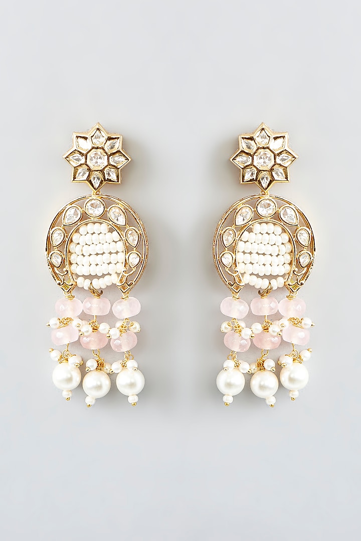 Gold Finish Kundan Polki & Pearl Dangler Earrings by XAGO at Pernia's Pop Up Shop