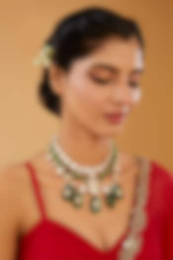 Gold Finish Kundan Polki & Pearl Layered Necklace by XAGO at Pernia's Pop Up Shop