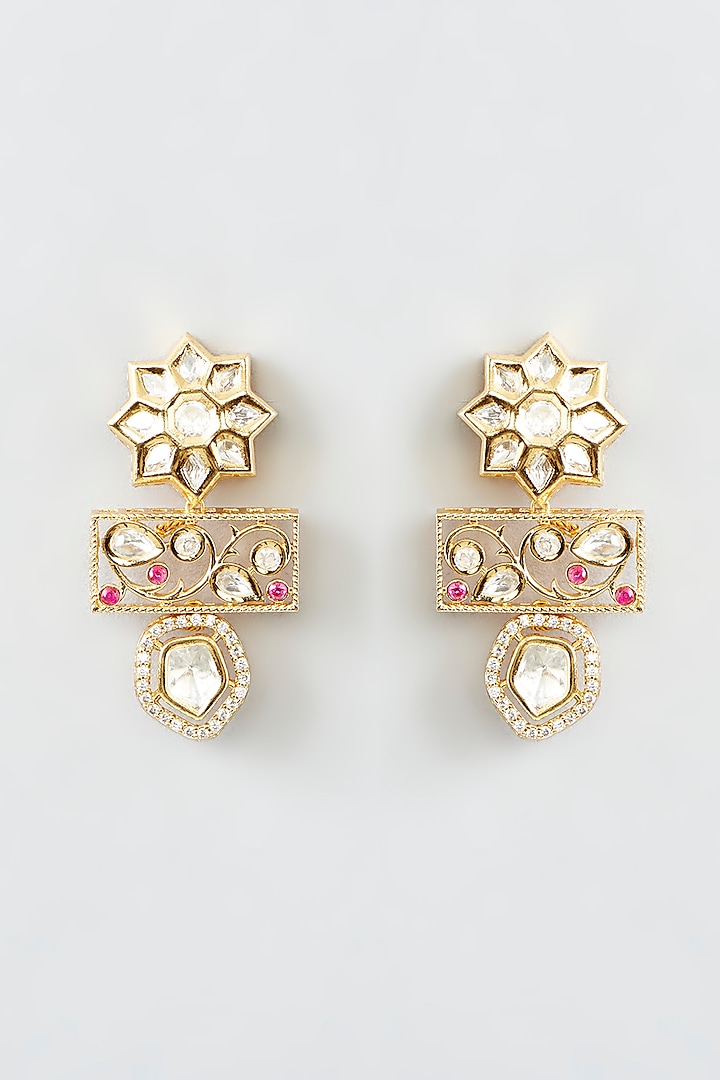 Gold Finish Kundan Polki Dangler Earrings by XAGO at Pernia's Pop Up Shop