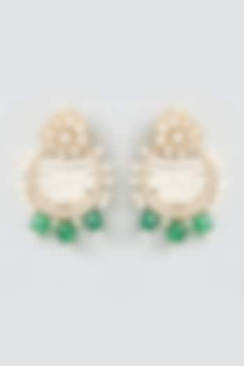 Gold Finish Kundan Polki & Pearl Stud Earrings by XAGO at Pernia's Pop Up Shop