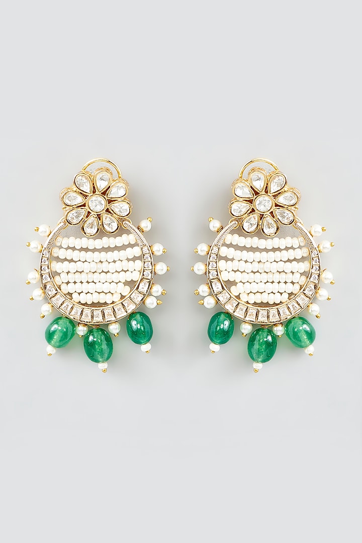Gold Finish Kundan Polki & Pearl Stud Earrings by XAGO at Pernia's Pop Up Shop
