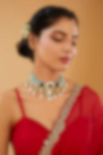 Gold Finish Kundan Polki & Pearl Layered Choker Necklace by XAGO at Pernia's Pop Up Shop