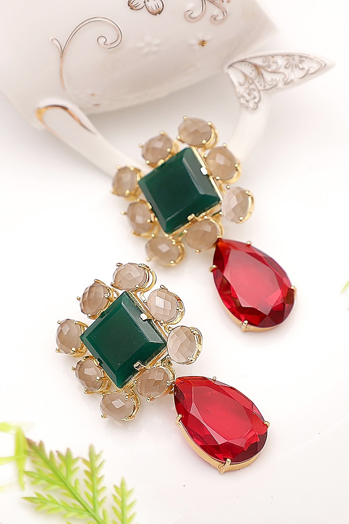 Gold Finish Garnet Quartz Drop Earrings by XAGO at Pernia's Pop