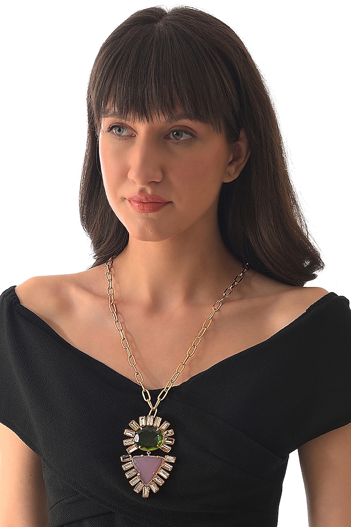 Gold Finish Semi Precious Gemstone Pendant Necklace by XAGO at Pernia's Pop Up Shop