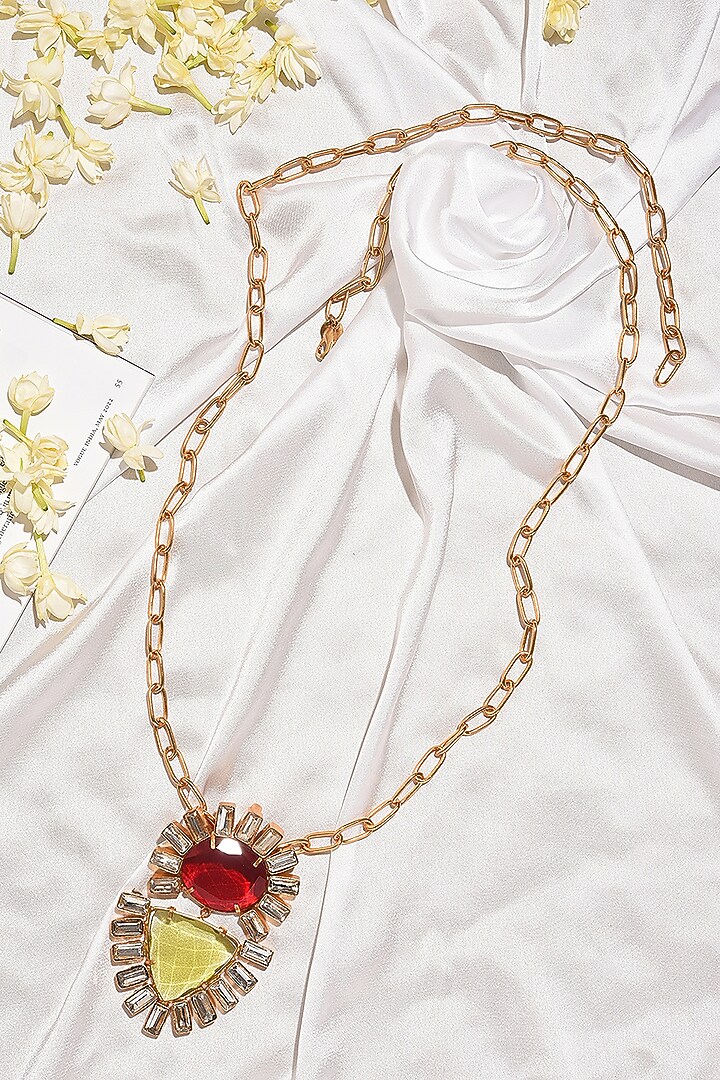 Gold Finish Semi Precious Gemstone Pendant Necklace by XAGO at Pernia's Pop Up Shop
