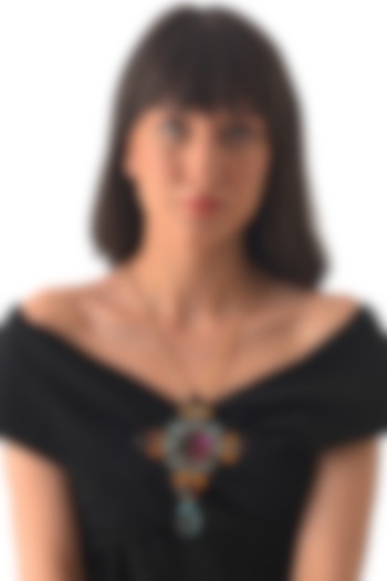 Gold Finish Semi Precious Gemstone Pendant Necklace by XAGO at Pernia's Pop Up Shop