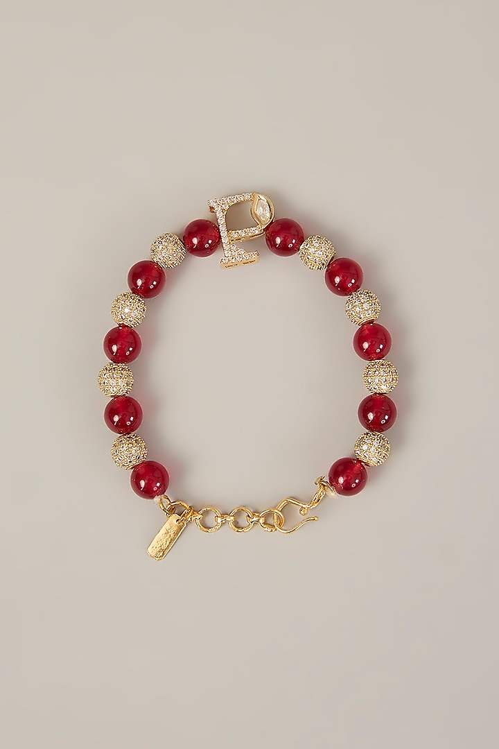 Gold Finish Kundan Polki & Red Pearl Bracelet by XAGO at Pernia's Pop Up Shop