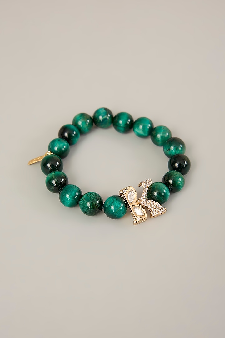 Gold Finish Kundan Polki & Green Pearl Bracelet by XAGO at Pernia's Pop Up Shop