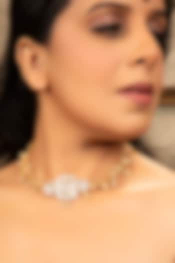 Gold Finish Kundan Polki & Pearl Necklace by XAGO at Pernia's Pop Up Shop