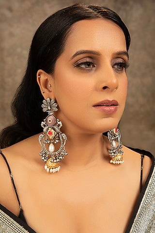 Silver Finish Pearl Jhumka Earrings by XAGO