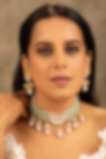 Gold finish Kundan Polki & Pearl Choker Necklace Set by XAGO at Pernia's Pop Up Shop