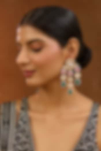 Gold Finish Kundan Polki & Multi-Colored Onyx Dangler Earrings by XAGO at Pernia's Pop Up Shop