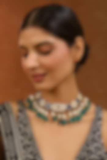 Gold Finish Kundan Polki & Multi-Colored Beaded Choker Necklace by XAGO at Pernia's Pop Up Shop