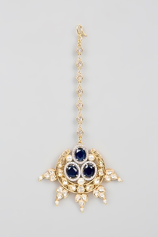 Gold Finish American Diamond & Amethyst Stone Maangtikka by XAGO