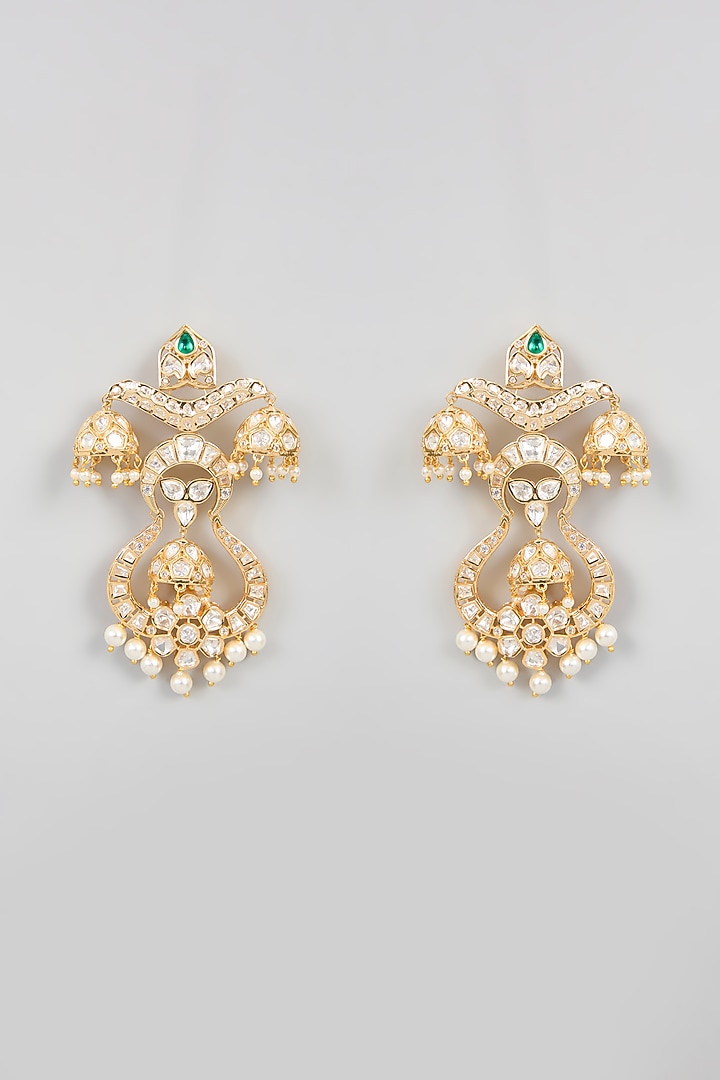 Gold Finish Kundan Polki & Pearl Dangler Earrings by XAGO at Pernia's Pop Up Shop