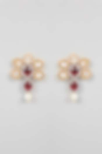 Gold Finish Kundan Polki & Red Stone Stud Earrings by XAGO at Pernia's Pop Up Shop