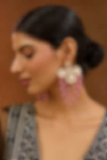 Gold Finish Kundan Polki & Pink Pearl Dangler Earrings by XAGO at Pernia's Pop Up Shop